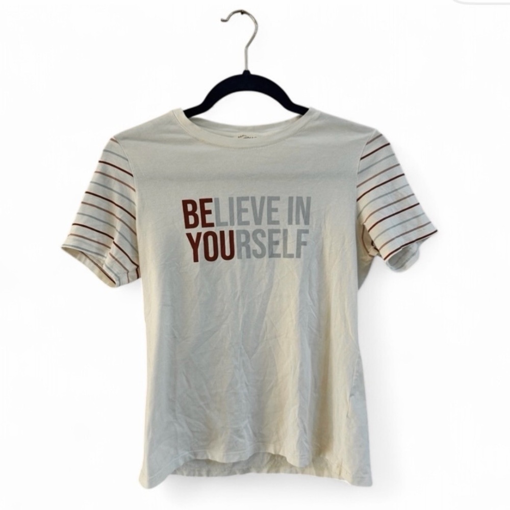 Naf Naf Paris Believe In Yourself Tee Shirt Short Sleeve Graphic Top, Stripes
